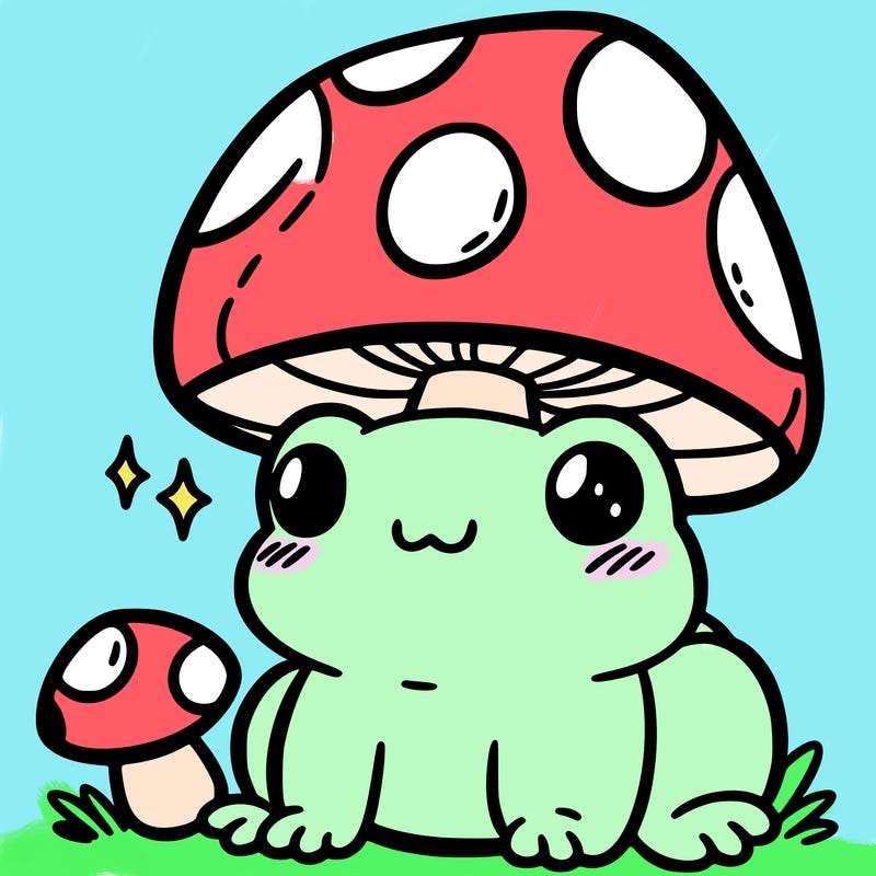 a cute frog with a mushroom hat