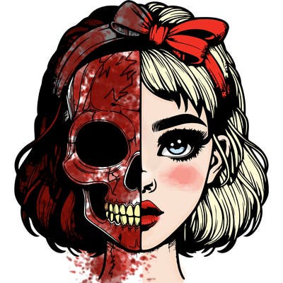 realistic girl with half skull mask