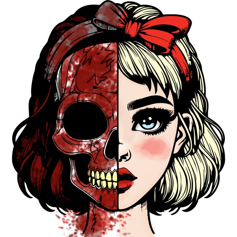 realistic girl with half skull mask