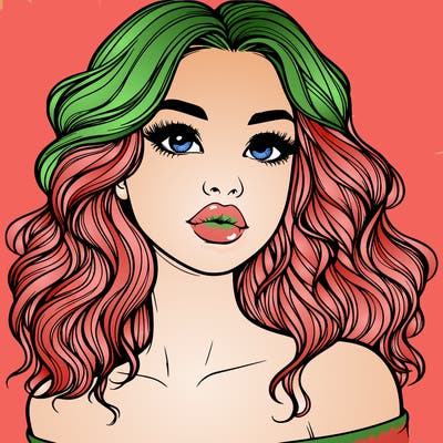 realistic girl with wavy hair and lips