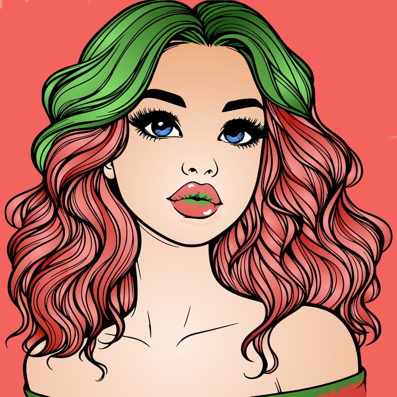 realistic girl with wavy hair and lips
