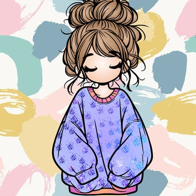 girl with baggy sweatshirt and messy bun