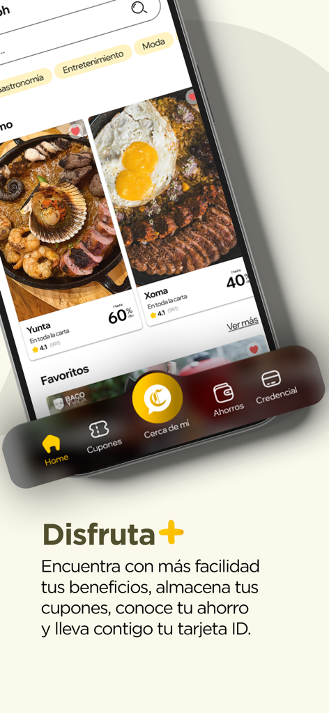 Club El Comercio - Interfaz de la aplicación Club El Comercio mostrando descuentos en restaurantes y funciones de navegación para miembros.