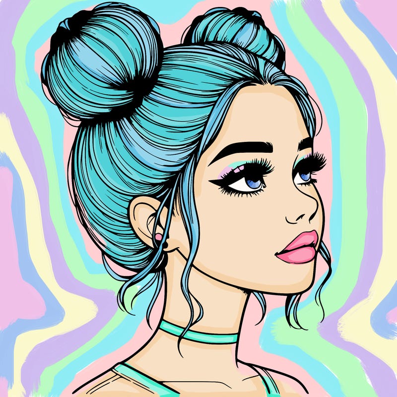 realistic girl with buns on the top of her head