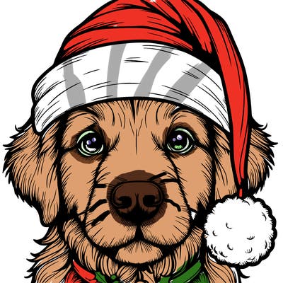 realistic dog with a christmas hat