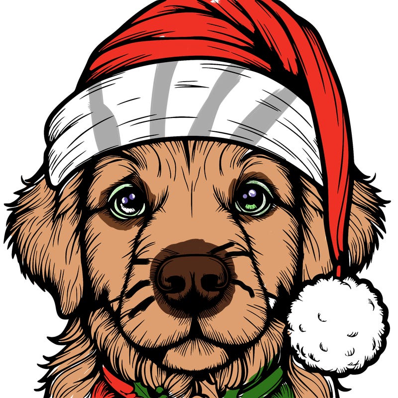 realistic dog with a christmas hat