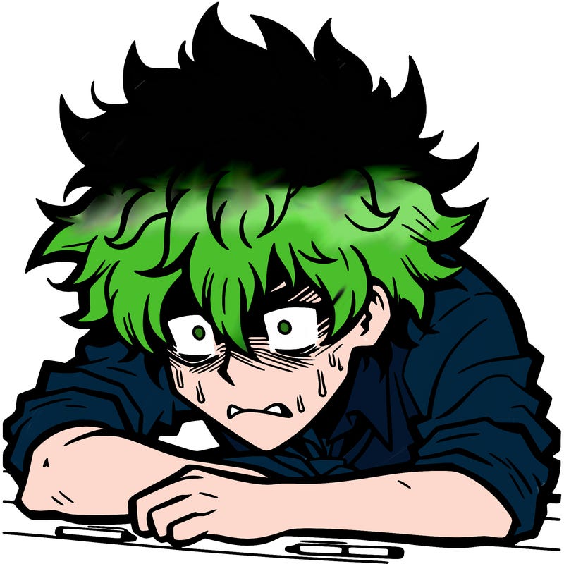 struggling anime man with fluffy hair