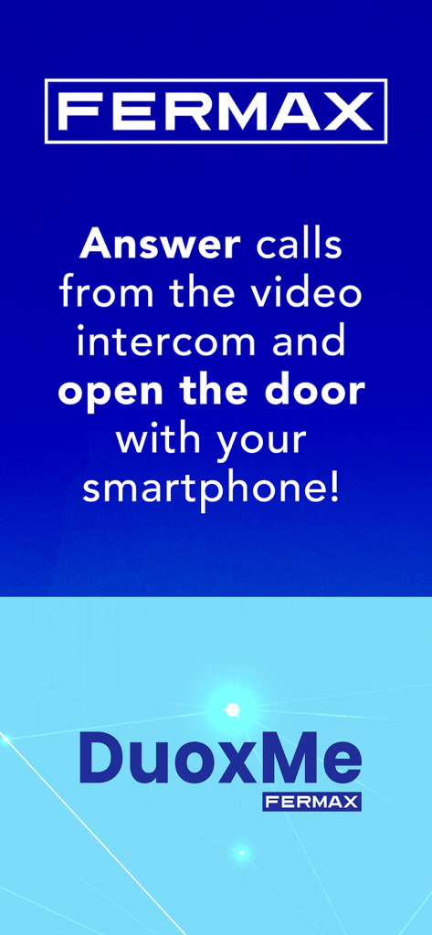 Fermax DuoxMe - Schermata dell'app Fermax DuoxMe che spiega come rispondere alle videochiamate del videocitofono e aprire le porte con uno smartphone