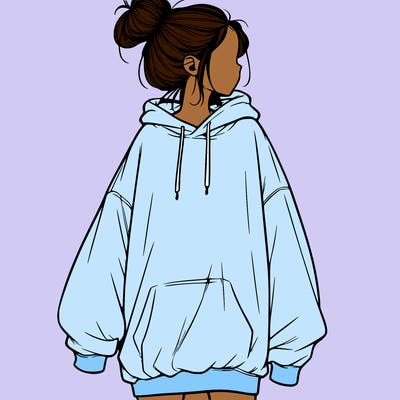 realistic girl with a oversized sweatshirt on and a bun