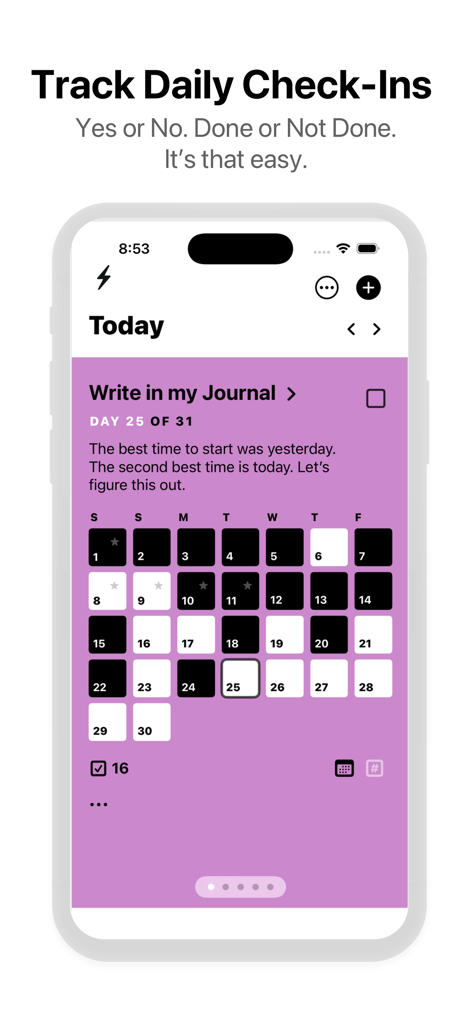 90 Day Challenge : Day by Day - A calendar view in the 90 Day Challenge app showing daily progress for a journaling habit