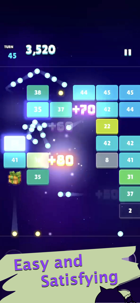 Cartoon Bricks Breaker - Gameplay screenshot of Cartoon Bricks Breaker showing balls hitting numbered blocks in a neon space environment