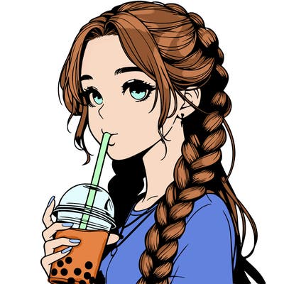 realistic girl with braided hair drinking boba
