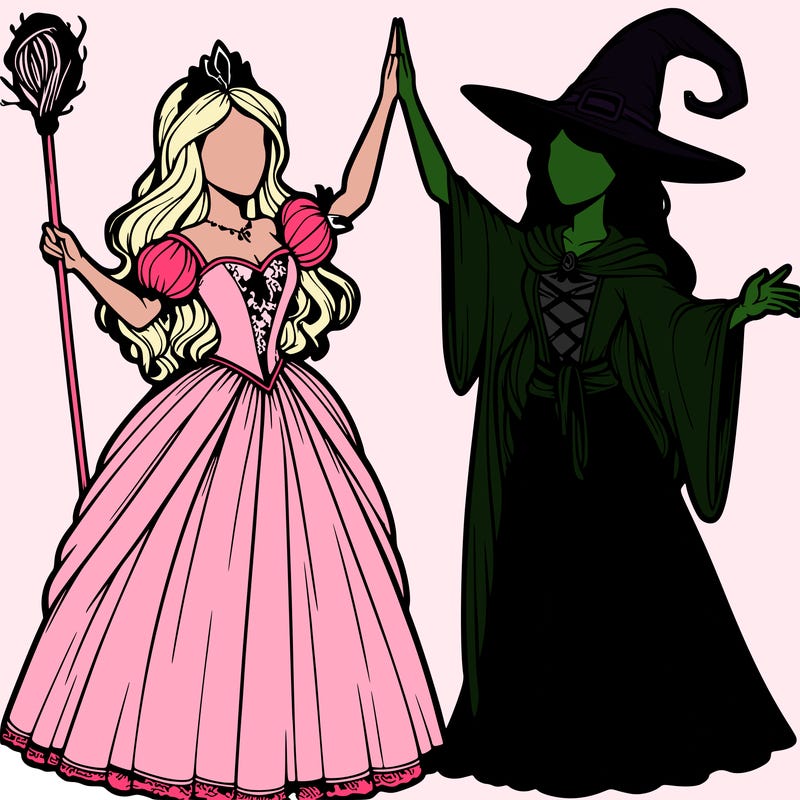 detailed realistic split of a princess and a witch