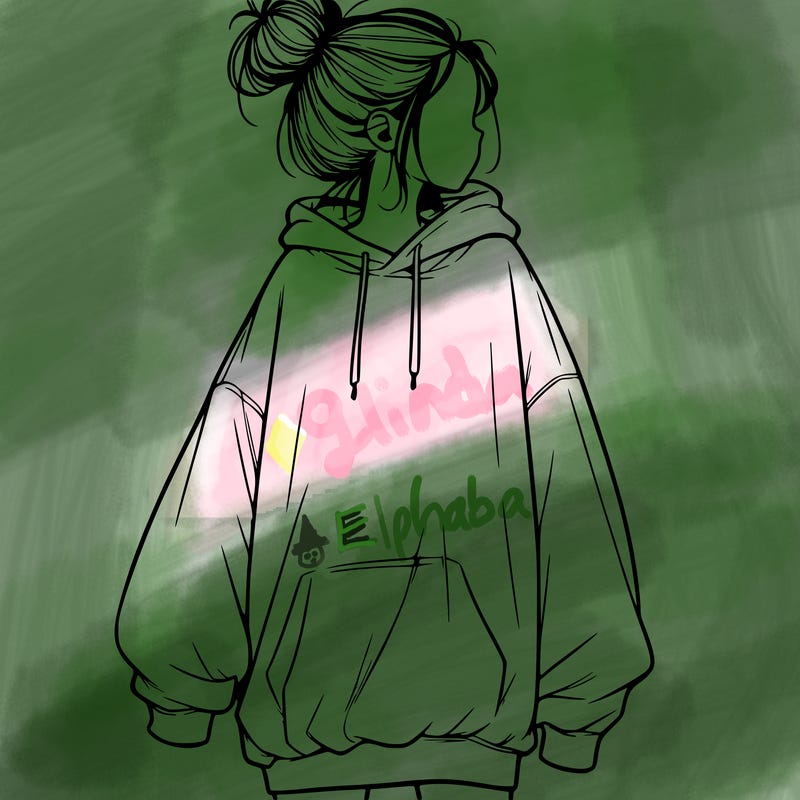 realistic girl with a oversized sweatshirt on and a bun