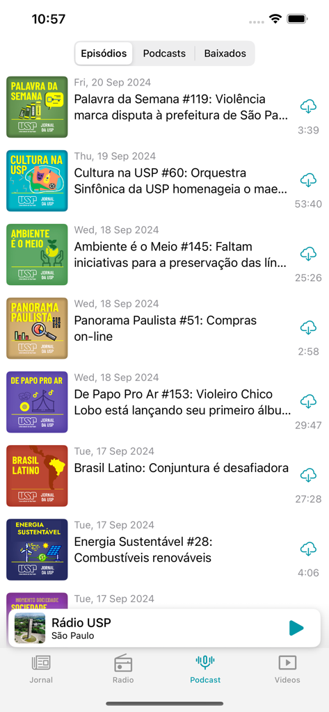 Jornal da USP - Jornal da USPモバイルアプリのサンパウロ大学のポッドキャストエピソードのリスト。