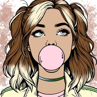 realististic girl blowing bubble -gum