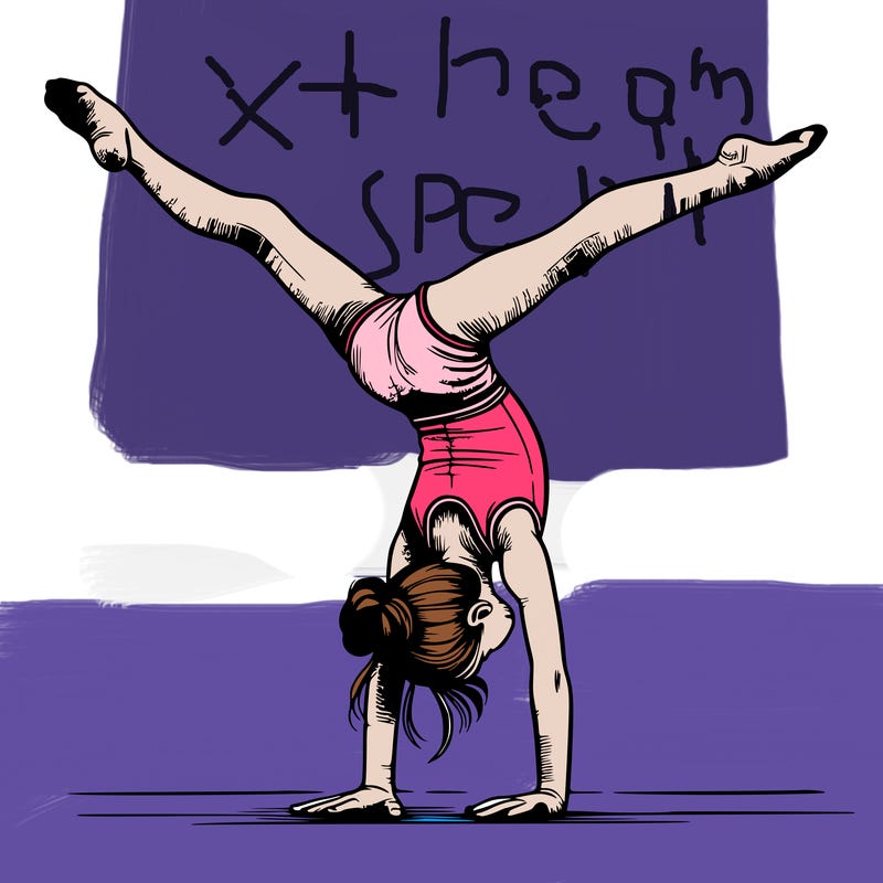 realistic gymnastic hand stand girl in four splits