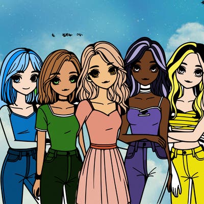 a group of girls realistic