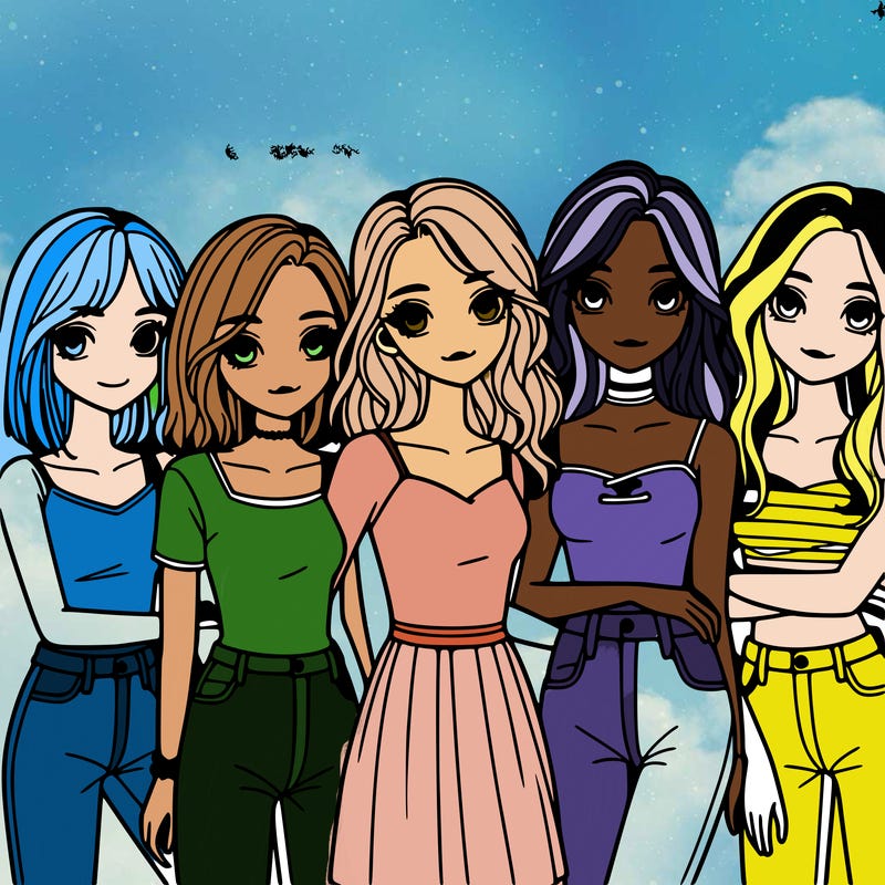 a group of girls realistic