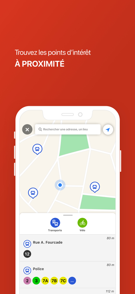 Transvilles-Valenciennes - L'interface de l'application Transvilles affiche une carte avec les arrêts de bus à proximité et les itinéraires de transport public à Valenciennes.
