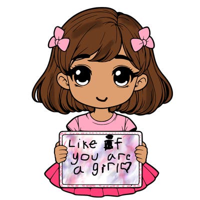realistic cute girl with a sighn