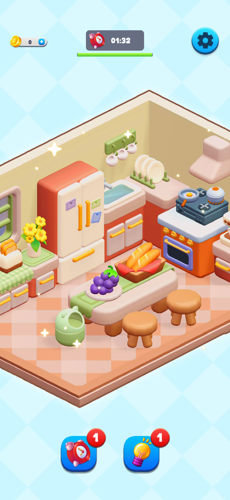 Aesthetic 3D kitchen design with cozy furniture in Dreamy Architect mobile app