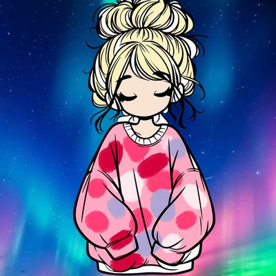 girl with baggy sweatshirt and messy bun