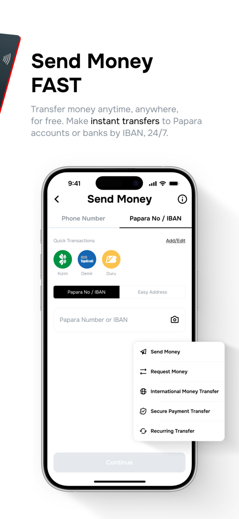 Papara - Écran de l'application mobile Papara pour envoyer et demander de l'argent instantanément