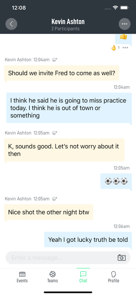 Ollie - Team/Club Management - Ollie app chat interface for sports team communication and logistics