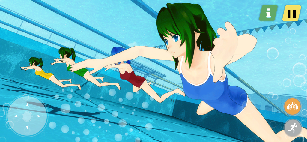 Yandere Simulator High School - Anime high school girls racing in a swimming pool.