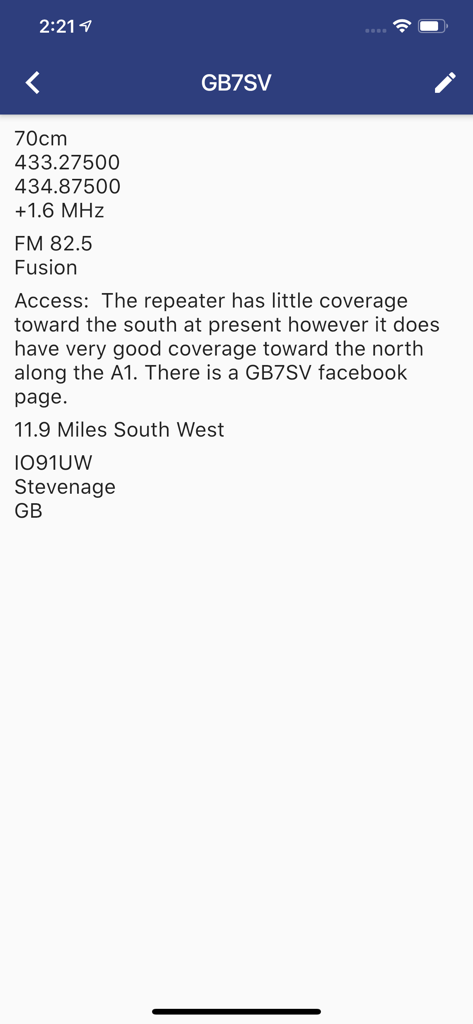 RepeaterBook - Detailed technical specifications for ham radio repeater GB7SV on the RepeaterBook app.