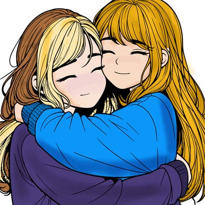 realistic two girls hugging