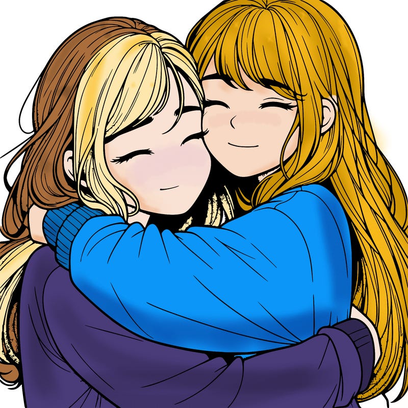 realistic two girls hugging