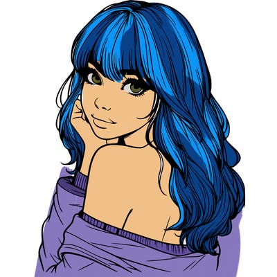 realistic girl with bangs looking over her shoulder