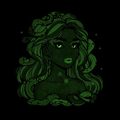 realistic girl with snakes as hair