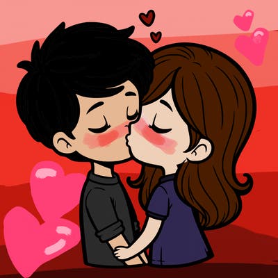 boy with short hair kissing a girl with longer hair