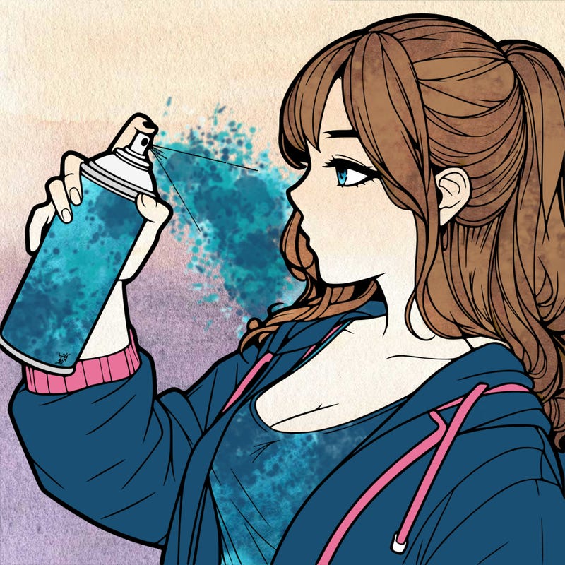 a realistic girl spray, painting