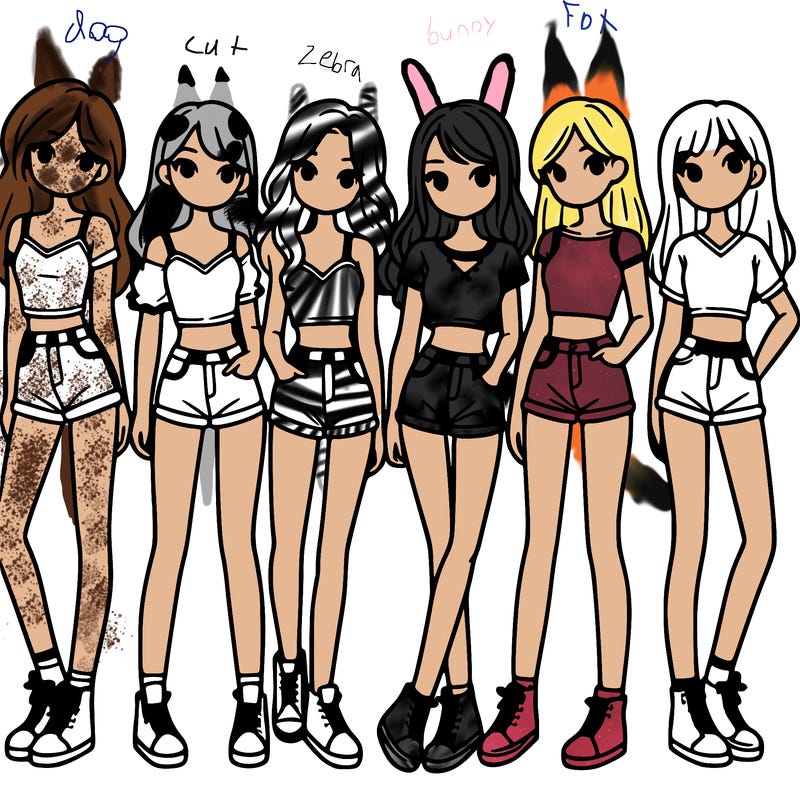 a group of girls wearing crop tops and shorts