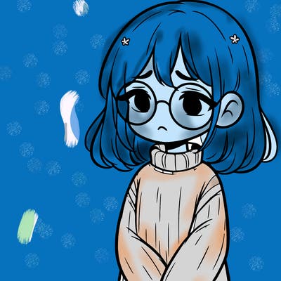 sad girl with glasses in a sweater