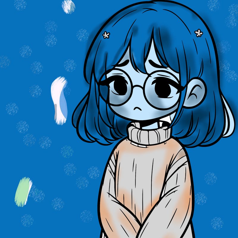 sad girl with glasses in a sweater