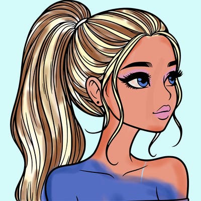 a beautiful and realistic girl with a high pony tail