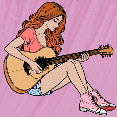 realistic woman play guitar