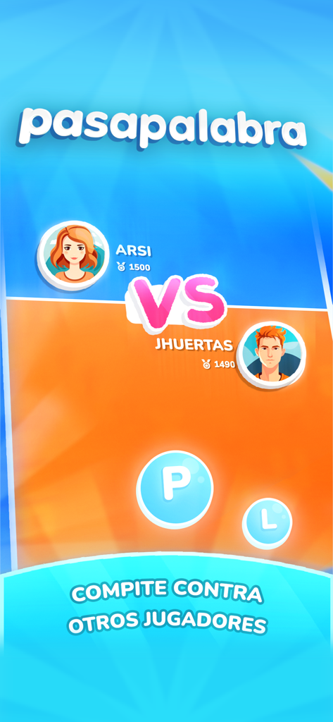 Pasapalabra: Juego Quiz de TV - A screen from the Pasapalabra game showing a head to head match between two players