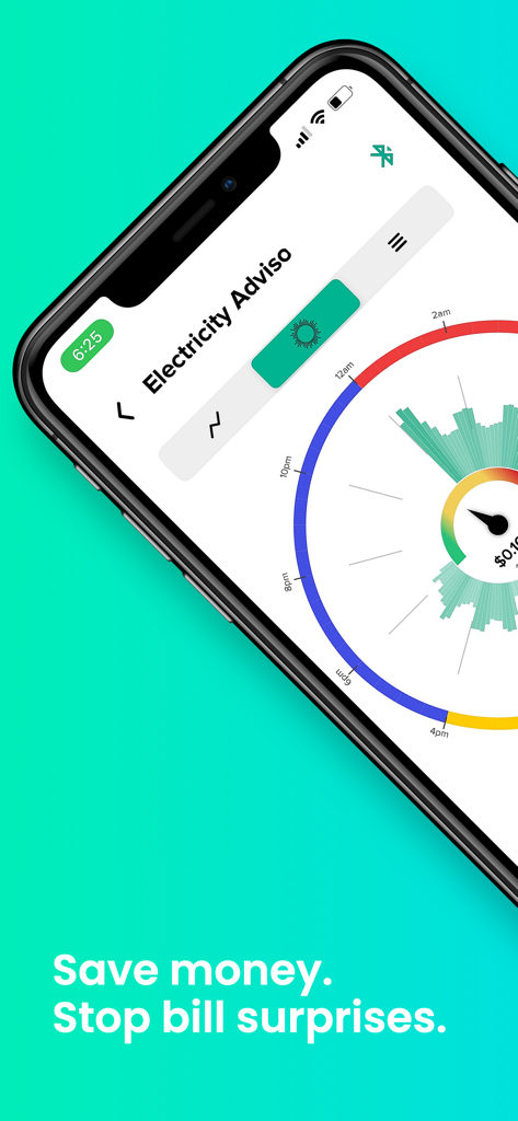 Emerald - Emerald App-Oberfläche zeigt die Funktion Stromberater mit einem kreisförmigen Diagramm des Energieverbrauchs.