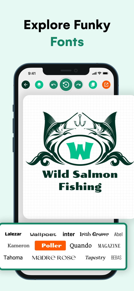 Design Maker For Craft Space! - A mobile phone screen displaying the font selection feature in the Design Maker For Craft Space app.