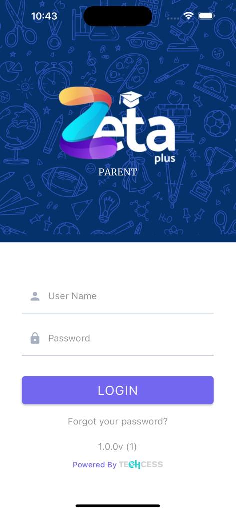 Zeta Plus Parent - Zeta Plus Parent 学校管理アプリのログイン画面。