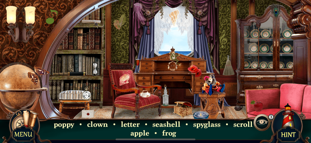 Une scène de puzzle d'objets cachés dans un bureau vintage.