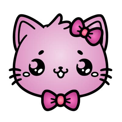 kawaii cat with a bow tie hanging from his ear