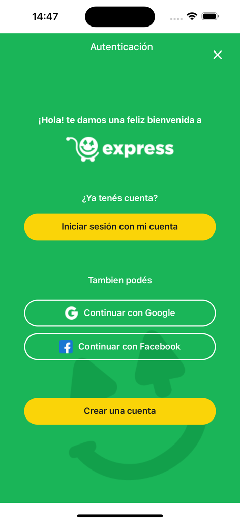 Dos Pinos APP - Pantalla de inicio de sesión de la app Dos Pinos con opciones para iniciar sesión a través de una cuenta personal o plataformas de redes sociales como Google y Facebook