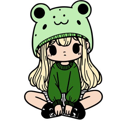 a girl wearing a frog hat and some frog socks